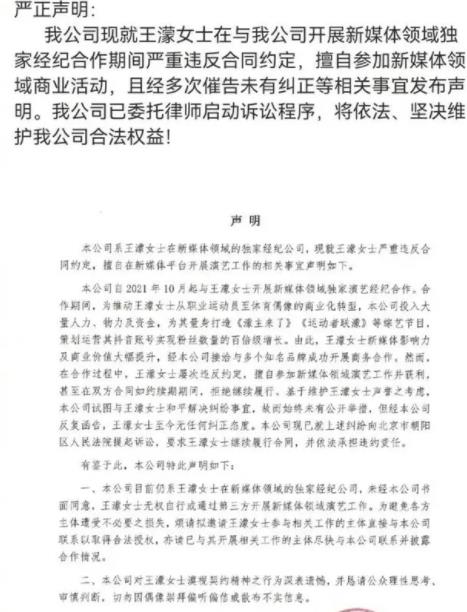 王濛被经纪公司起诉:严重违约 真相曝光简直让人诧异不已